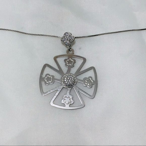 925 Sterling Silver Necklace Chain 19” Big Pendant White CZ Turkish Handmade - Picture 4 of 9